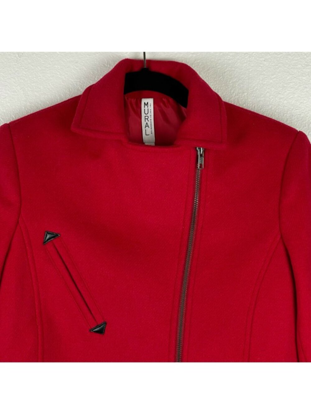 MURAL Jacket Women's Sz XS Wool Convertible Zippered Collared Peacoat Lined Red - Picture 5 of 10